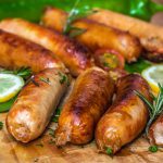 Cooked sausages in close up view