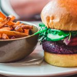Veggie burger and fries